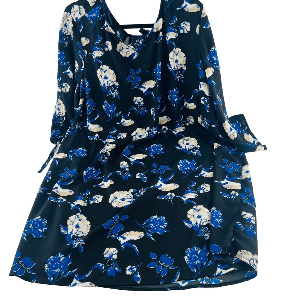 Ellos Women's Dress size 20 Black Blue White Floral Long Sleeves